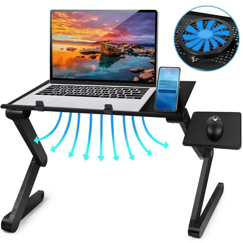Adjustable Aluminum Laptop Desk with Mouse Pad – Portable Ergonomic Bed & Sofa Lapdesk, Fits 13–17 in (33–43 cm) Laptops