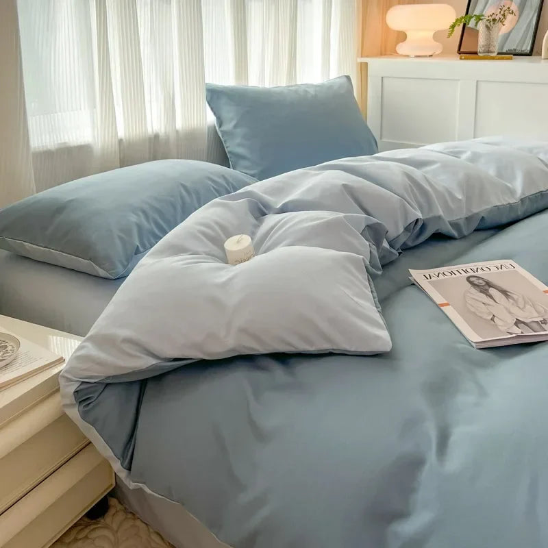 Reversible Brushed Microfiber 4-Piece Bedding Set – Duvet Cover, Sheet & 2 Pillowcases – Sizes 150×200 to 220×240 cm (59×79 in to 87×94 in)