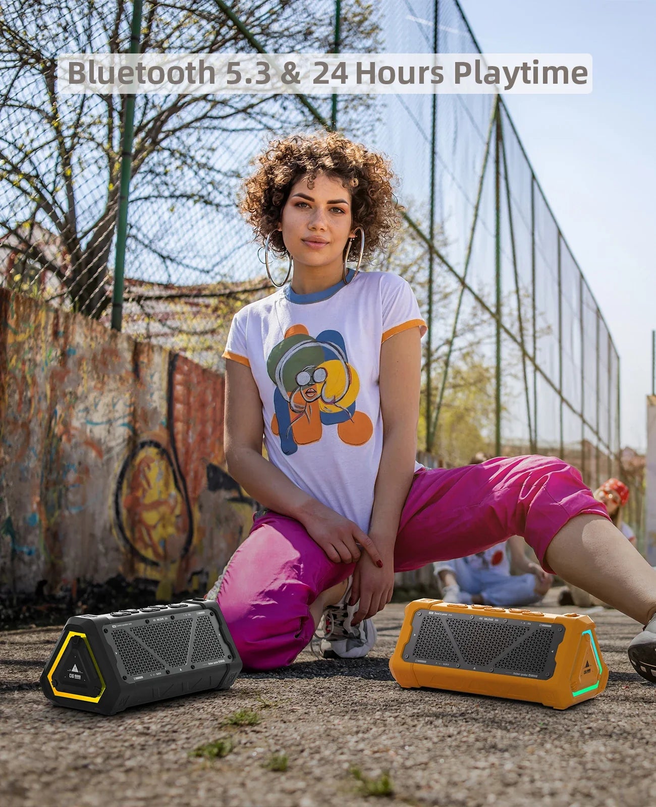 Portable Outdoor Bluetooth Speaker 40W Bluetooth 5.3 Stereo IP67 Waterproof Micro SD RGB Lights TWS