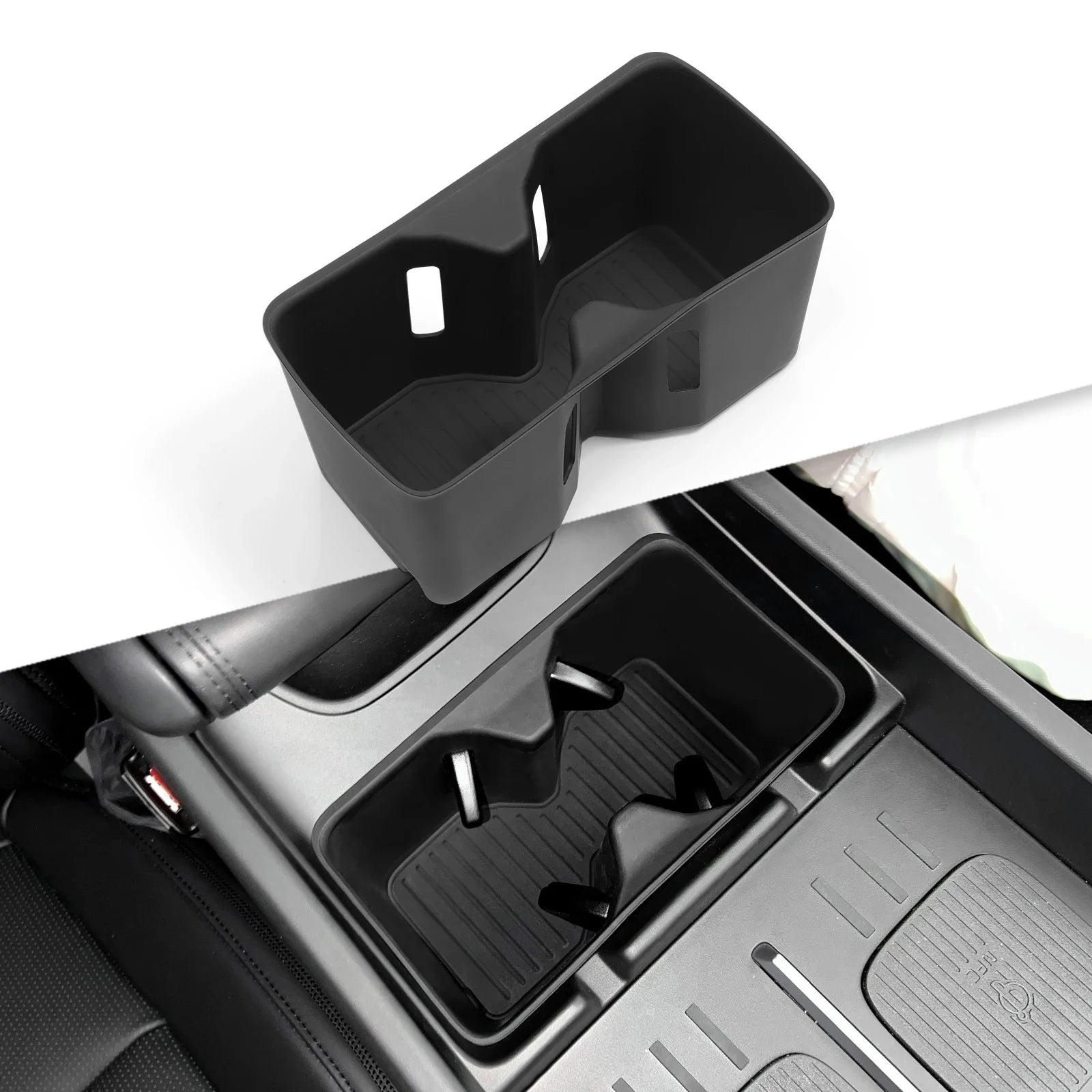 Armrest Storage Box & Cup Holder Organizer - Car Interior Anti-Dirt Pad, Black
