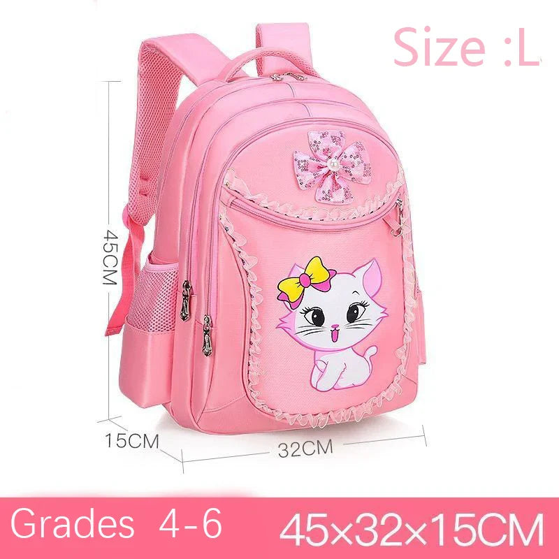 Pink Cute Cat Kids Backpack for Girls — Waterproof Kindergarten & School Bag (Ages 7-13)