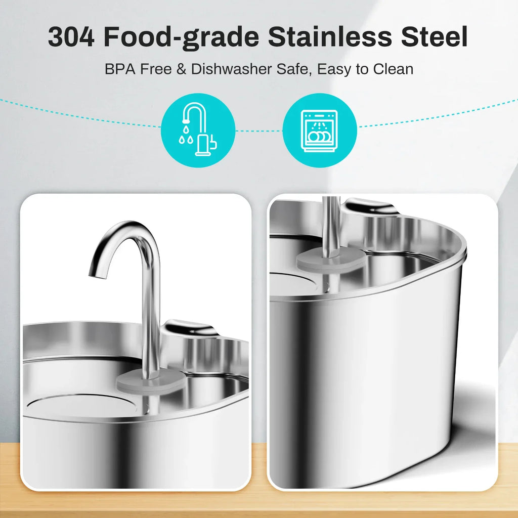 2.2L (74 fl oz) Automatic Stainless Steel Square Pet Water Fountain with Window, Cat Dog Rabbit Feeder