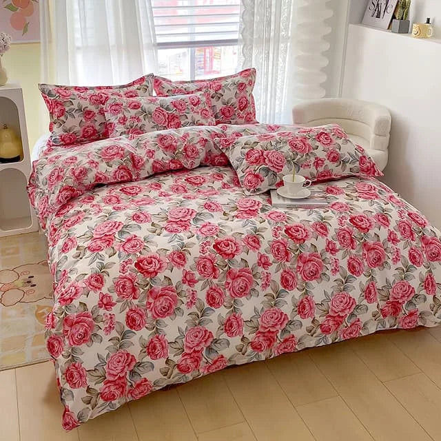 Floral Microfiber Duvet Cover Set with Zipper Closure - 3-Piece Reversible Botanical Print Bedding (1 Duvet Cover, 2 Pillowcases)