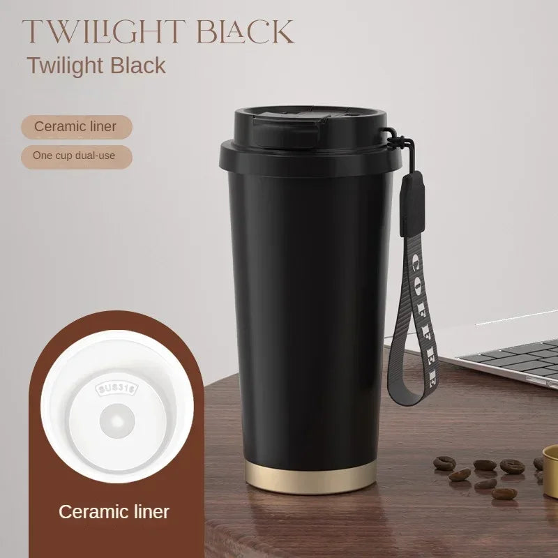Large 18oz (530ml) Ceramic-Lined Stainless Steel Insulated Travel Mug – Double Wall Vacuum Thermos, Reusable Coffee Tumbler