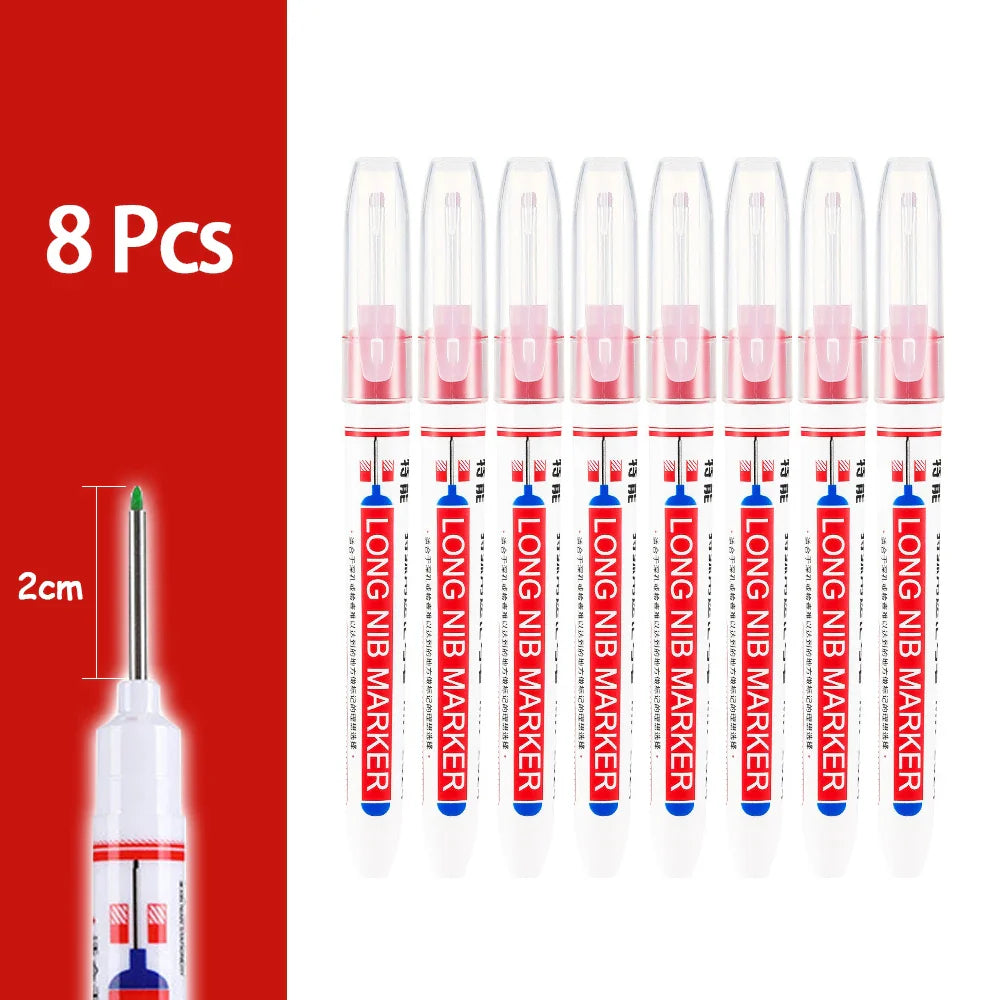 Waterproof Long-Head Deep-Hole Marker Pens 20mm Tip — Permanent Oil Ink for Metal, Wood & Carpentry (Black, Blue, Red, Green)