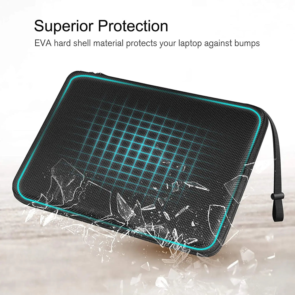 Shockproof Waterproof EVA Laptop Sleeve with Detachable Strap — Fits 13/14/15.6-inch (33–39.6 cm) Laptops, Black