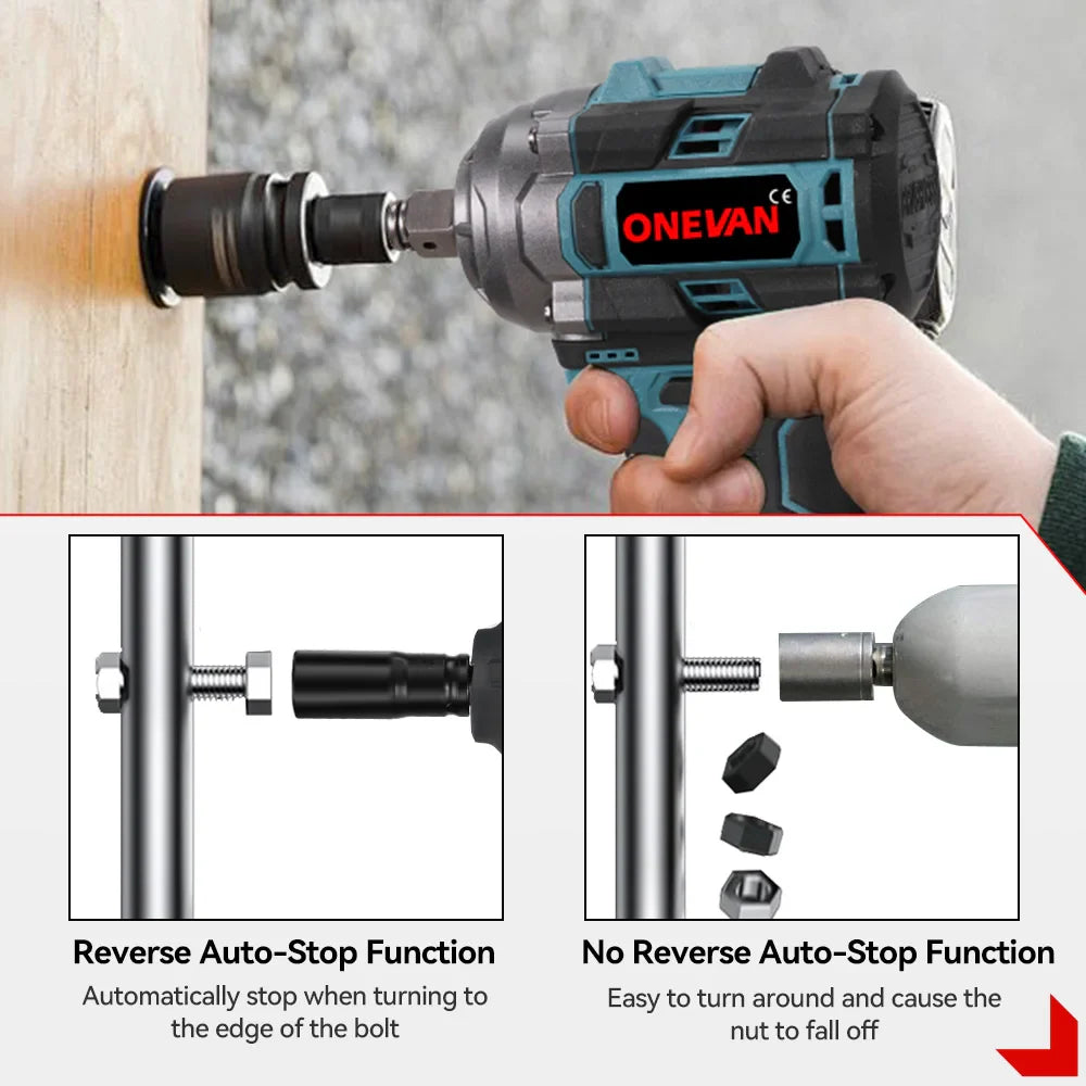 800W Brushless Cordless Impact Wrench 1/2-inch (12.7mm) Drive 16.8V Portable Electric Wrench 500 N·m