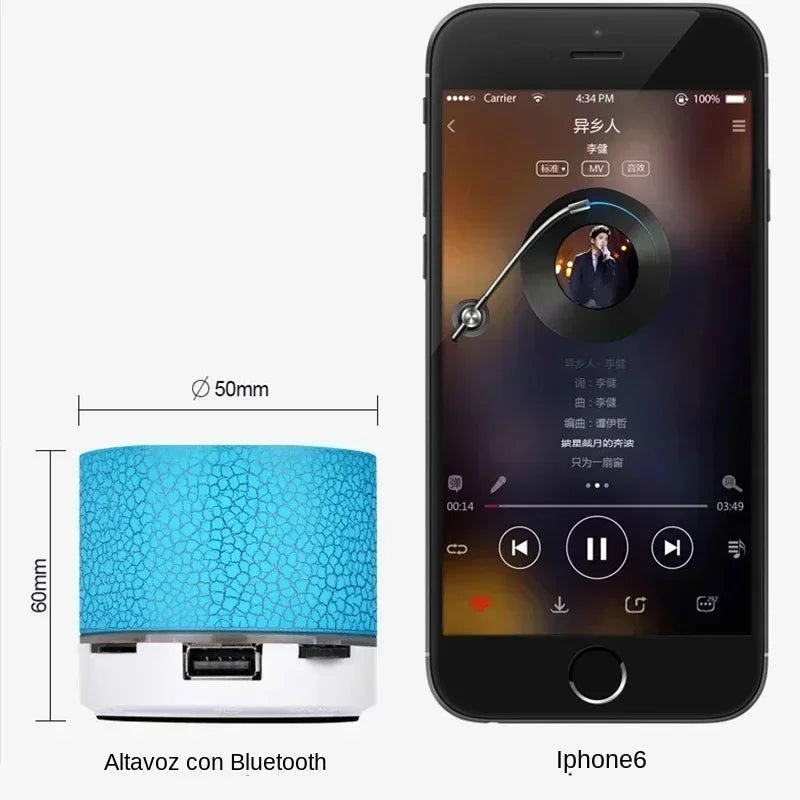 Mini Bluetooth Speaker with LED Light, USB & SD Card — Portable Wireless Speaker with Deep Bass for Phone & PC