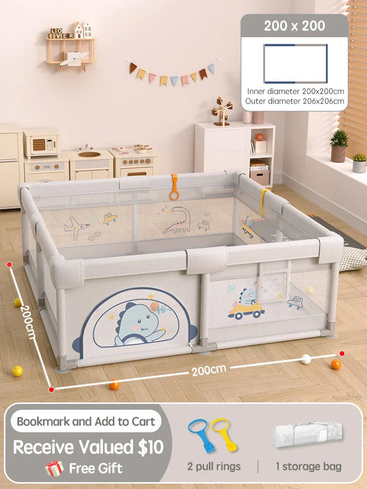 Crocodile Baby Playpen with Storage Bag & Hand Rings – Portable Play Fence for Ball Pit & Toddler Playground