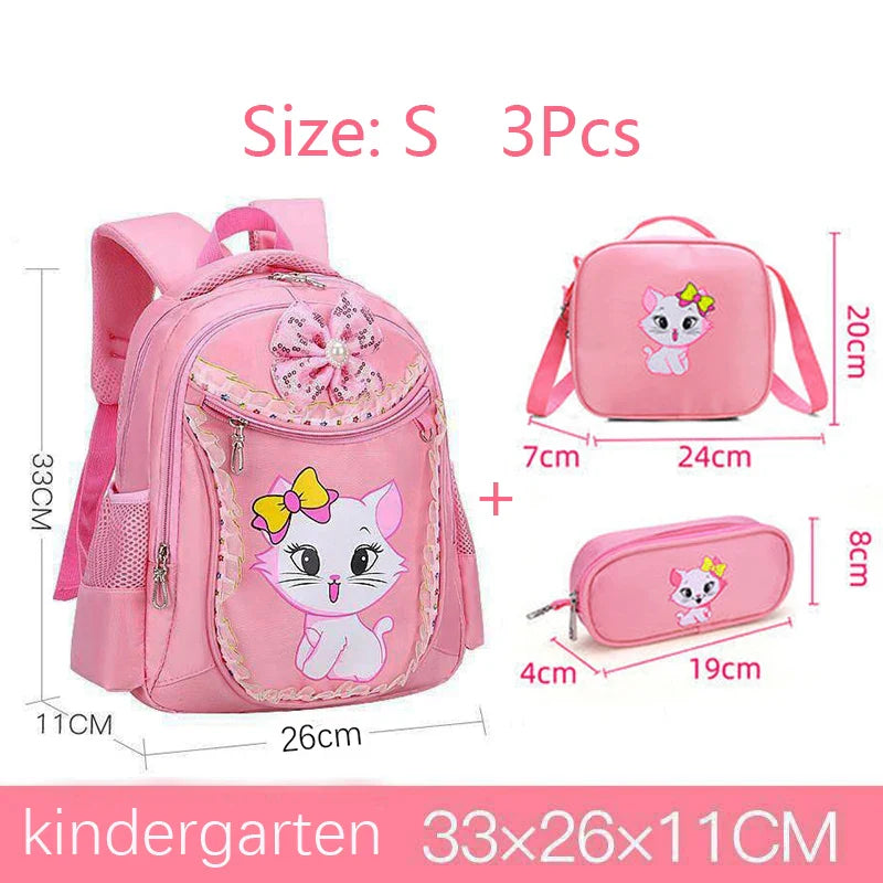 Pink Cute Cat Kids Backpack for Girls — Waterproof Kindergarten & School Bag (Ages 7-13)