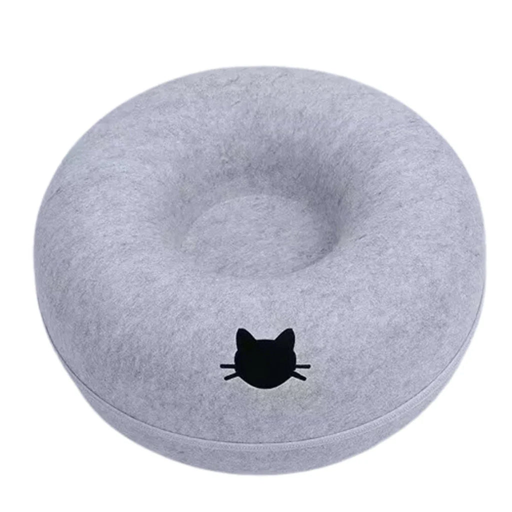 2-in-1 Felt Donut Cat Bed & Tunnel — Foldable Felt Nest with Breather Hole — M 50x50x20 cm (19.7x19.7x7.9 in) / L 60x60x28 cm (23.6x23.6x11.0 in)