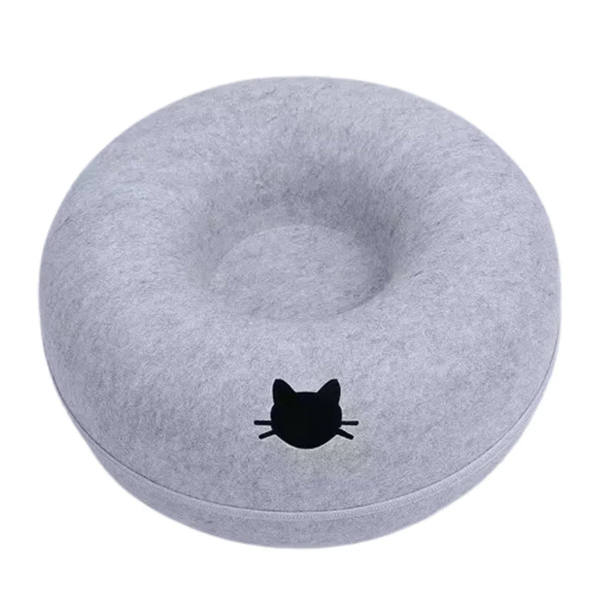 2-in-1 Felt Donut Cat Bed & Tunnel — Foldable Felt Nest with Breather Hole — M 50x50x20 cm (19.7x19.7x7.9 in) / L 60x60x28 cm (23.6x23.6x11.0 in)