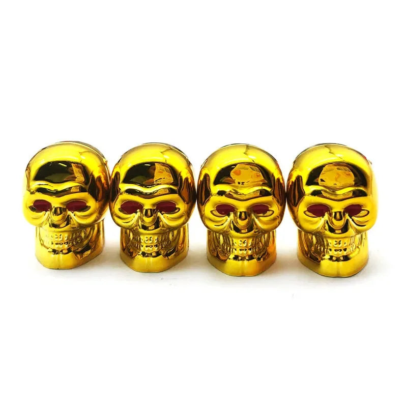 Skull Valve Stem Caps 4-Pack ABS Chrome Tire Valve Covers for Cars Motorcycles Bikes