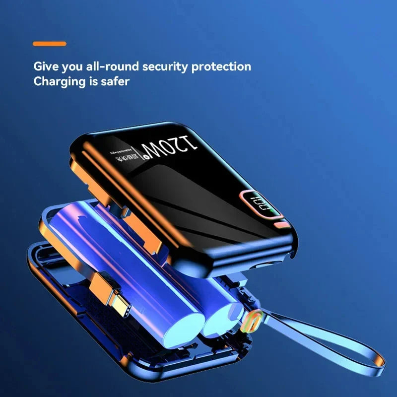 200000mAh 120W Portable Power Bank USB Type-C Two-Way Fast Charger with Built-In Cables & LED Display for iPhone & Samsung