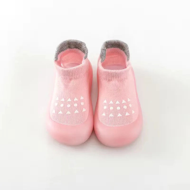 Unisex Toddler First Walkers Slip-On Soft Sole Baby Socks Shoes - Breathable Polyester Upper, Rubber Outsole (Ages 4-6)