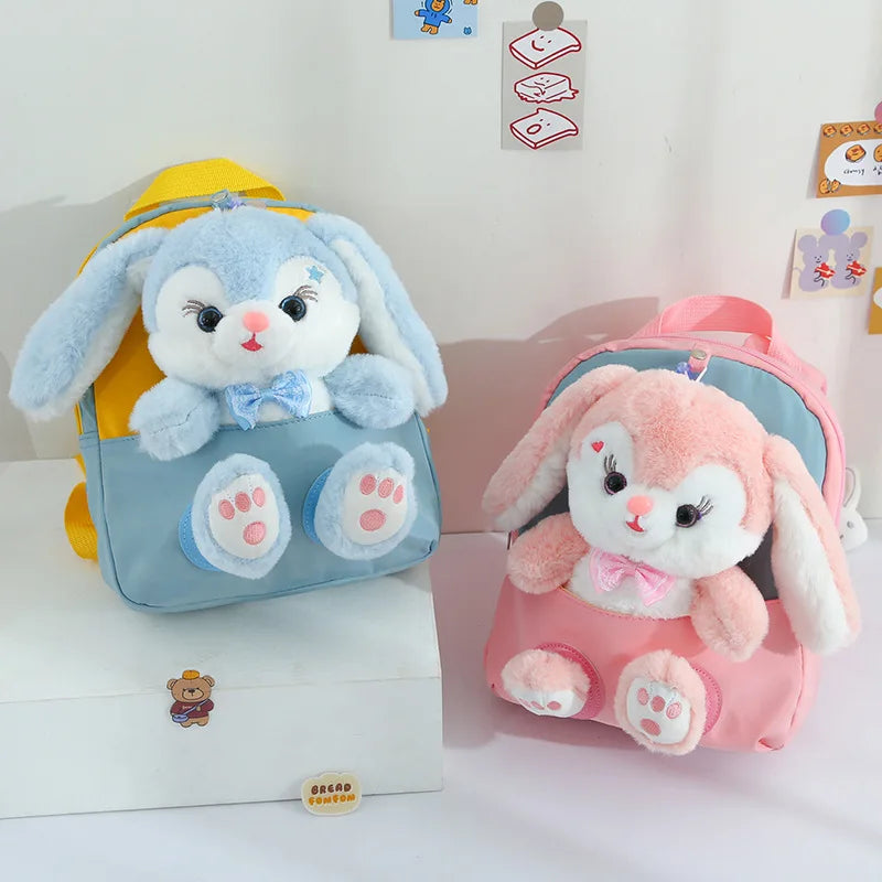 Plush 3D Rabbit Kids Backpack – Cute Bow Tie Cartoon Preschool & Kindergarten School Bag