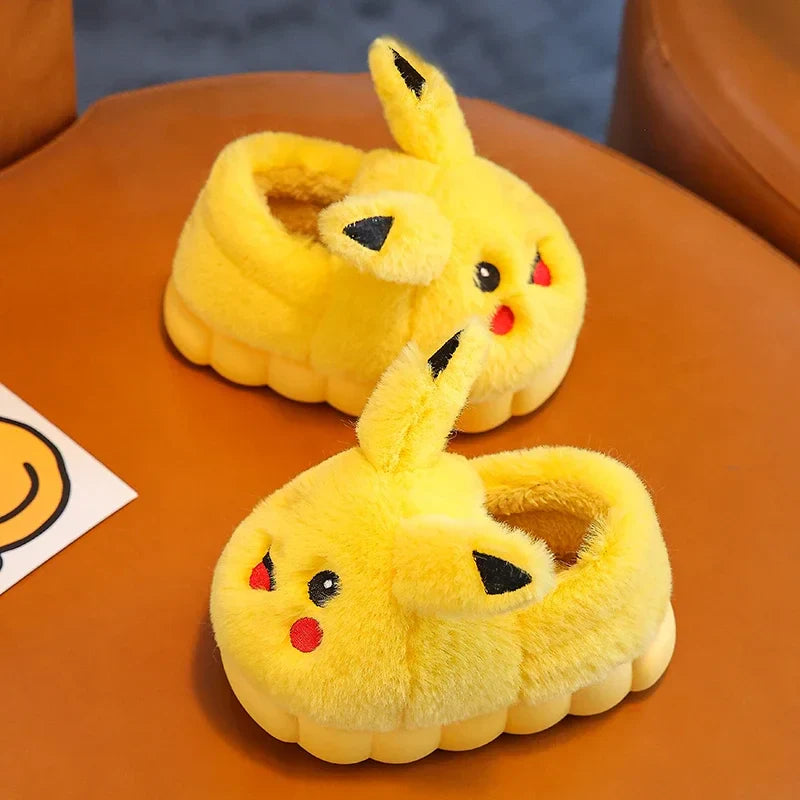 Kawaii Anime Plush Indoor Non-Slip Winter Slippers for Kids — Soft Cotton Flat Sole, Cute Cartoon Gift