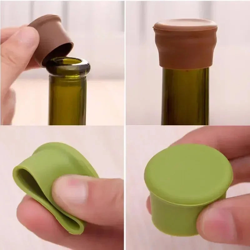 5-Pack Flexible Food-Grade Silicone Wine & Beer Bottle Stoppers, Leakproof Cocktail Glass Corks, Reusable Bar Accessories