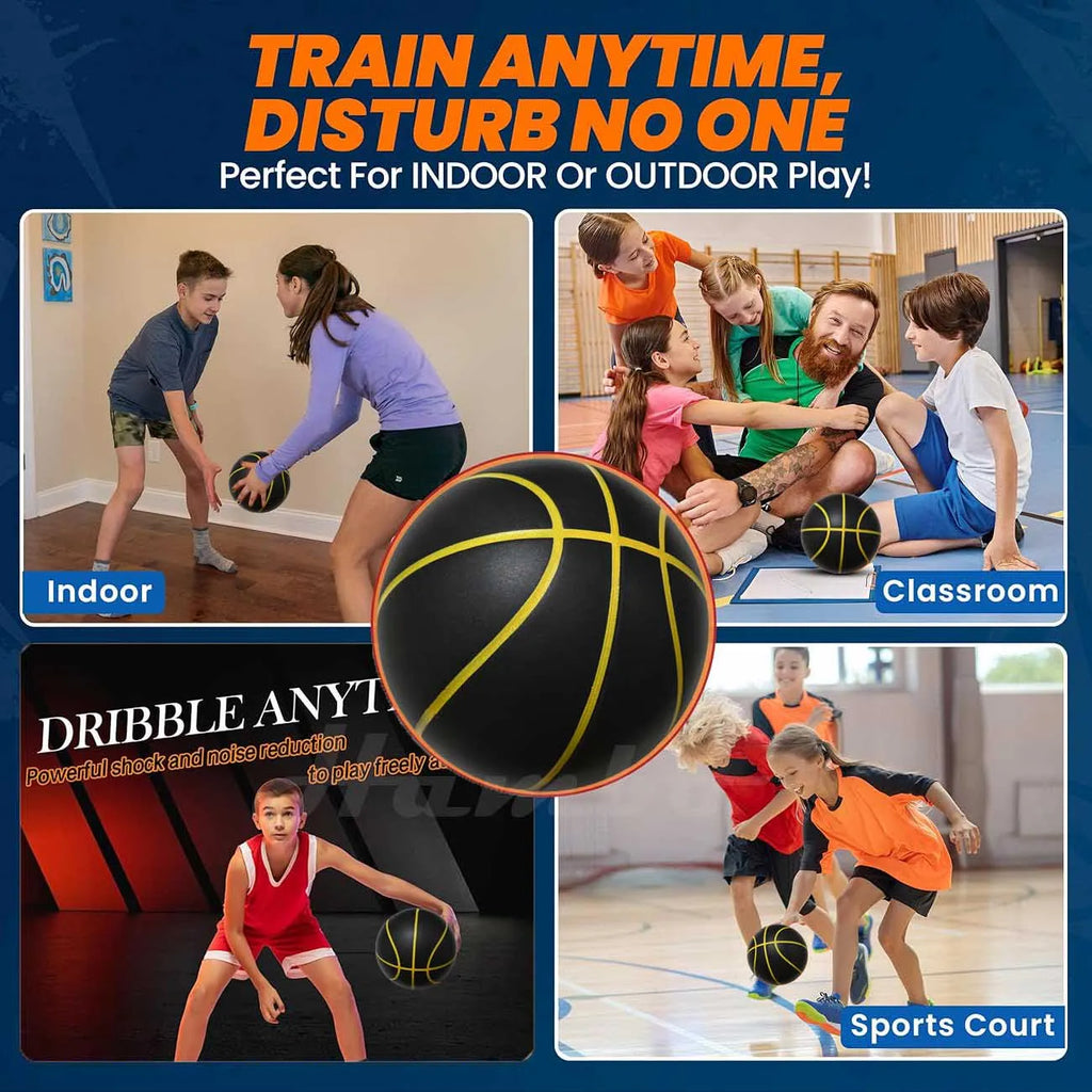 Silent Indoor Basketball Size 7 (29.5 in / 75 cm) PU Foam Airless 580 g Quiet Dribble