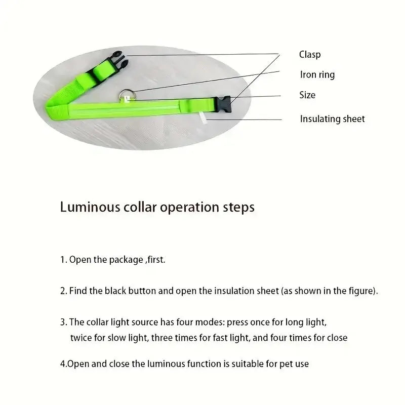 LED Glow Nylon Dog Collar & Leash - Luminous Flashing Night Safety for Dogs