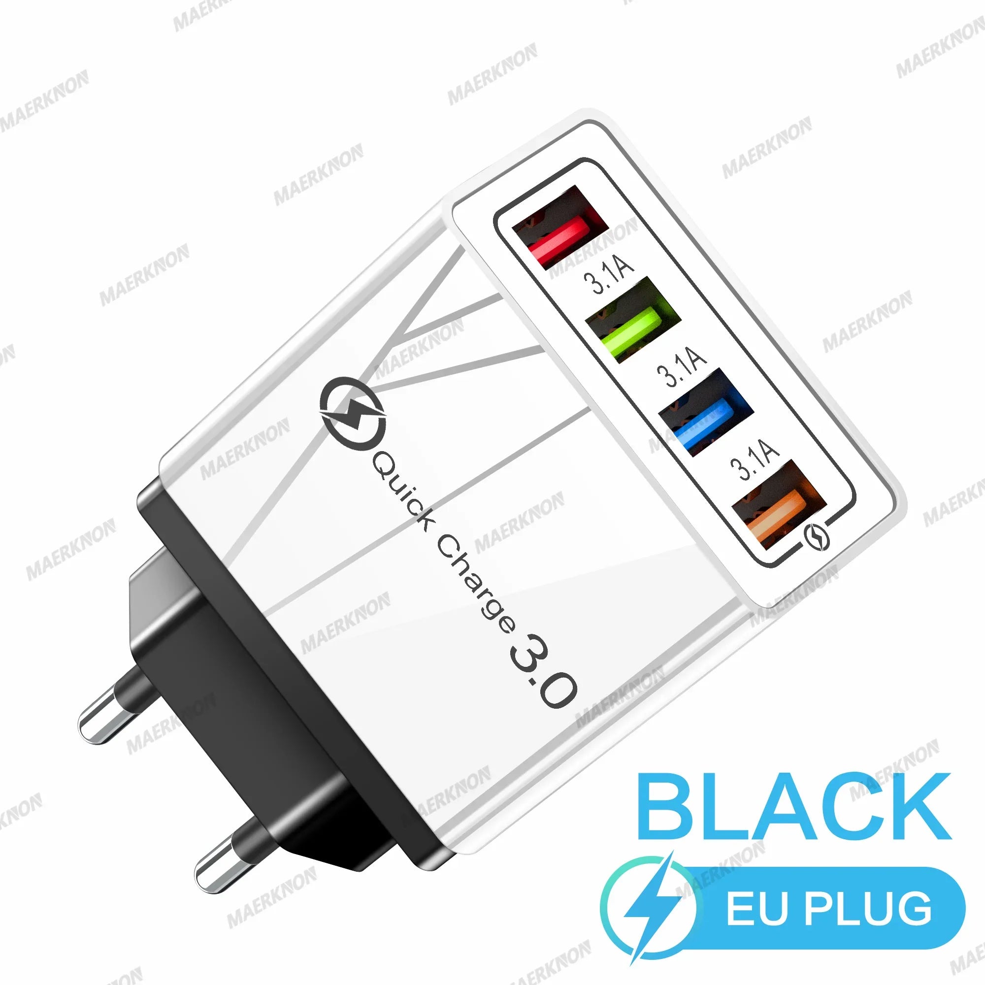 4-Port USB-A Wall Charger QC 3.0 3.1A Fast Travel Charger, 45W Total, US/EU Plug