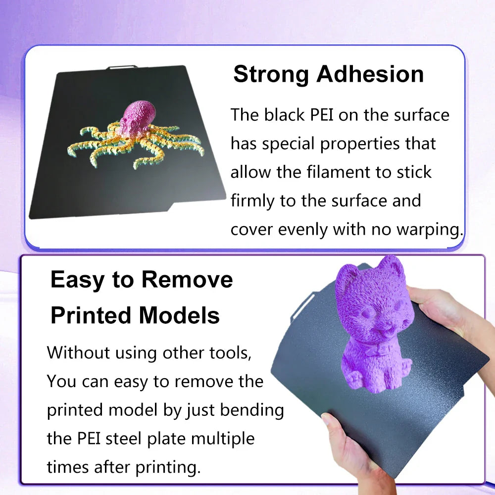 257x257mm (10.12x10.12in) Magnetic Smooth PEI Build Plate — PEO/PET Finishes — Fits X1, X1-Carbon, P1P, P1S, X1E, A1 3D Printers
