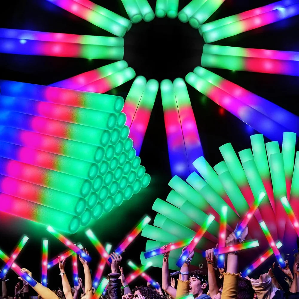 LED Glow Foam Sticks - Pack of 1/10/20/30/50 RGB Light-Up Cheer Tubes for Concerts, Parties & Weddings