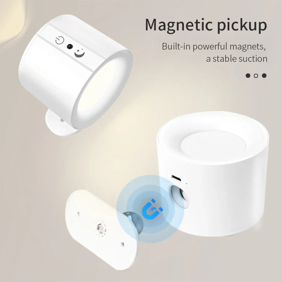 Magnetic Rechargeable LED Wall Sconce - Dual Head 360° Rotatable, 3-Color Touch & Remote Wall Lamp