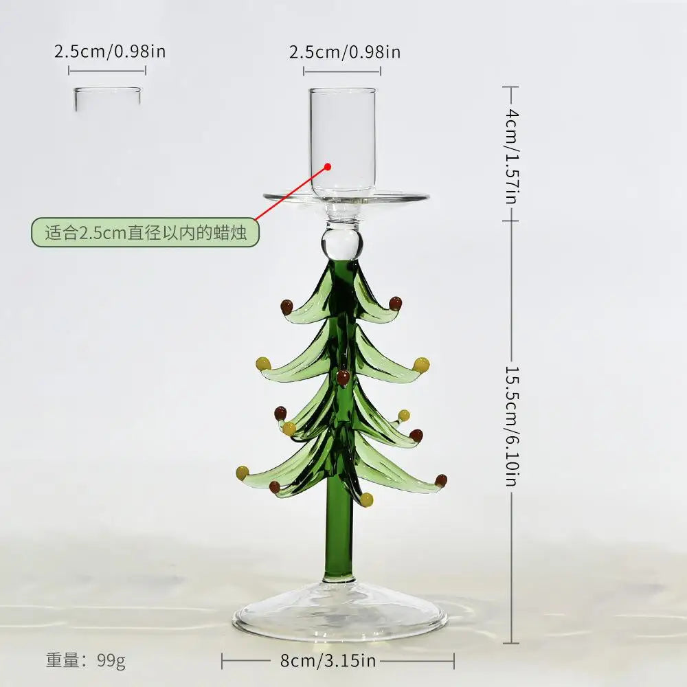 Nordic Christmas Tree Glass Candle Holders - Borosilicate Candelabra Tabletop Decor for Home, Party & Birthday