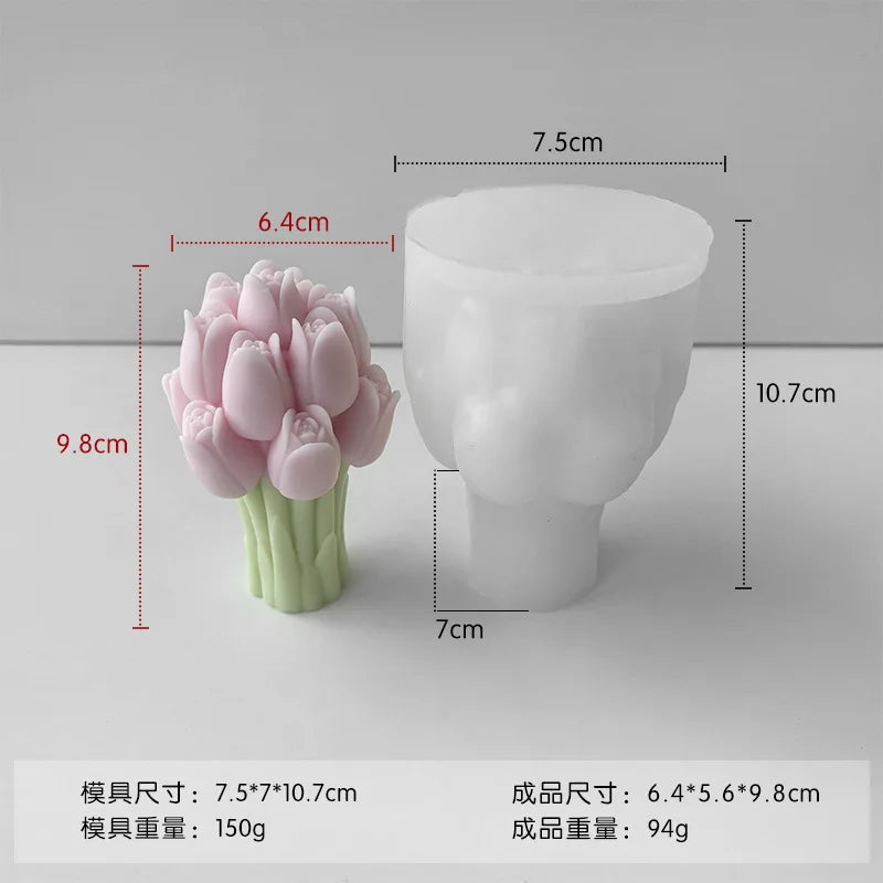 3D Tulip Bouquet Silicone Mold for Candles, Soap, Resin & Cake Decorating – Lavender Flower DIY Craft Mold