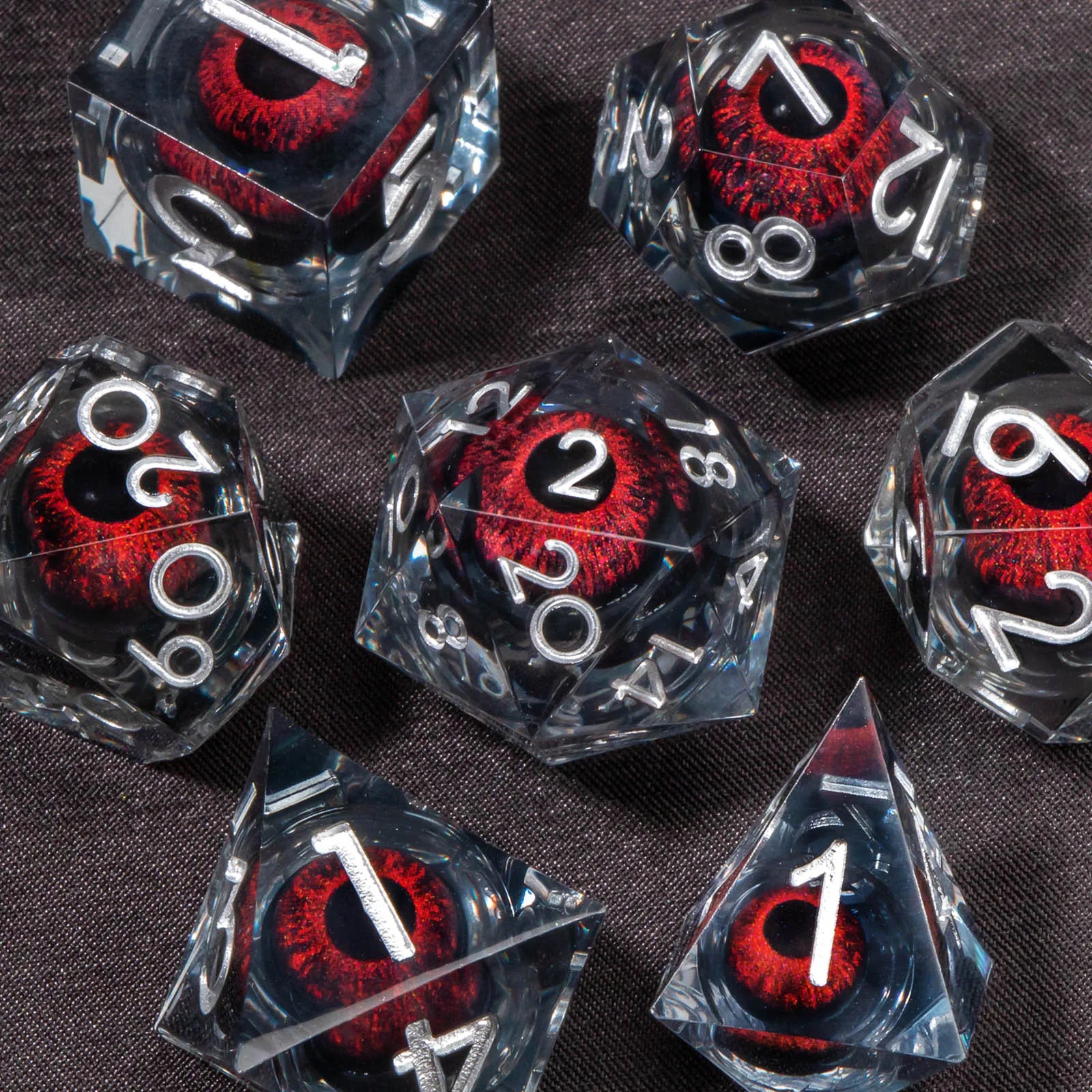 Liquid Core Resin RPG Dice Set — Sharp-Edged D20 D12 D10 D8 D6 D4 for Tabletop Gaming