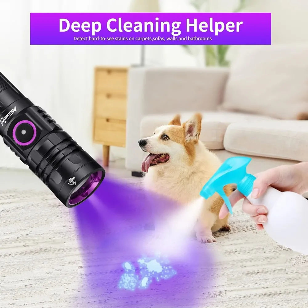 3-LED 365nm UV Blacklight Flashlight USB-C Rechargeable – Pet Stain & Scorpion Detector, UV Glue Curing Torch