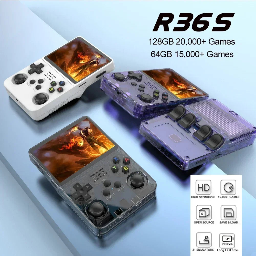Retro Handheld Video Game Console Linux Portable Pocket Player, 3.5-inch (89 mm) IPS Screen, 64GB/128GB, 15,000+ Games, Mini HDMI