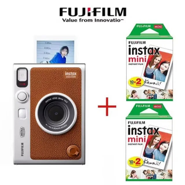 Retro Instant Film Camera Black/Brown Bare Metal – Compatible with 3-Inch (76 mm) Instant Film