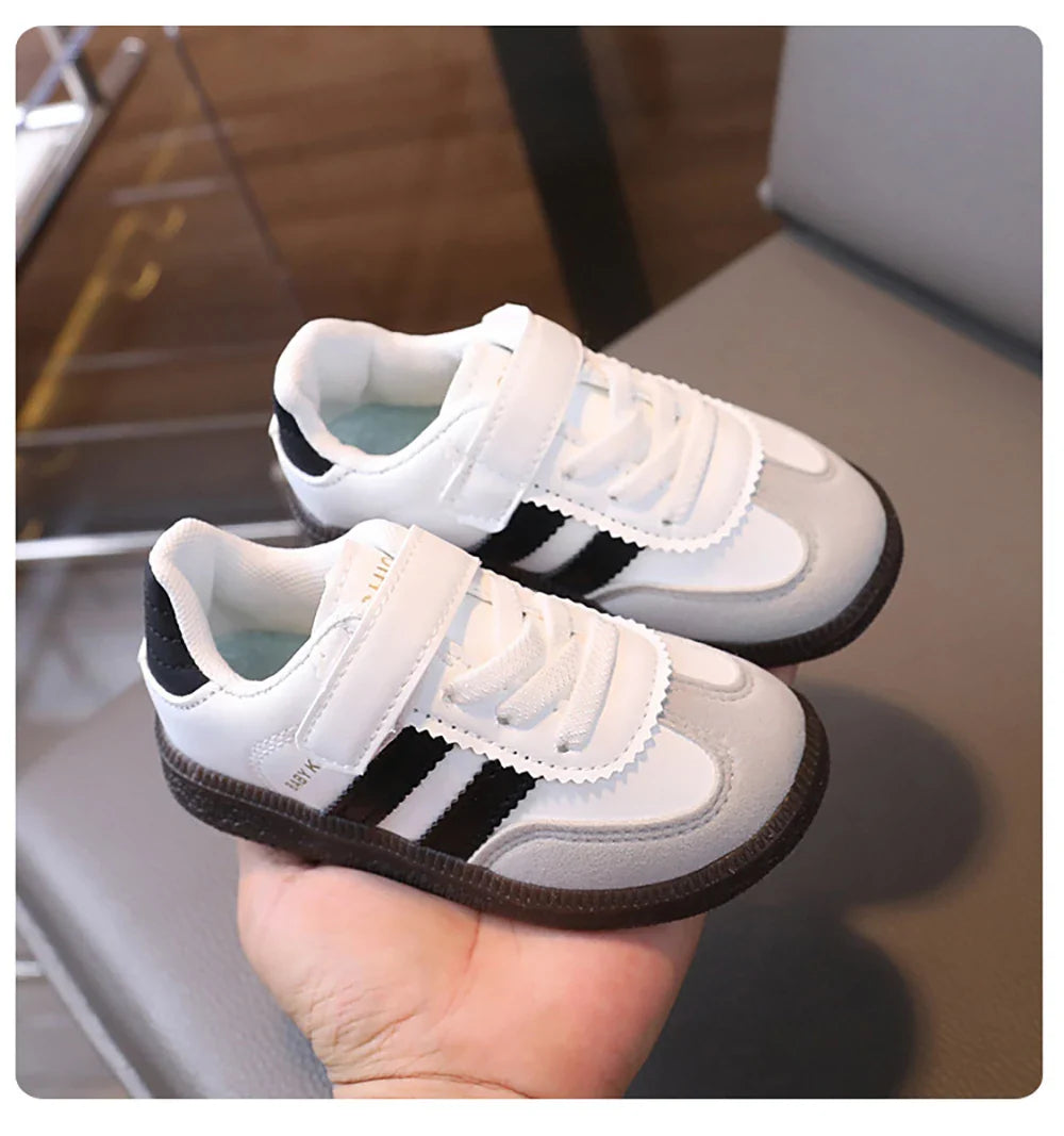 Kids PU Leather Sneakers - Lightweight Slip-On Velcro Soft-Sole, Anti-Slip Unisex Children’s Shoes