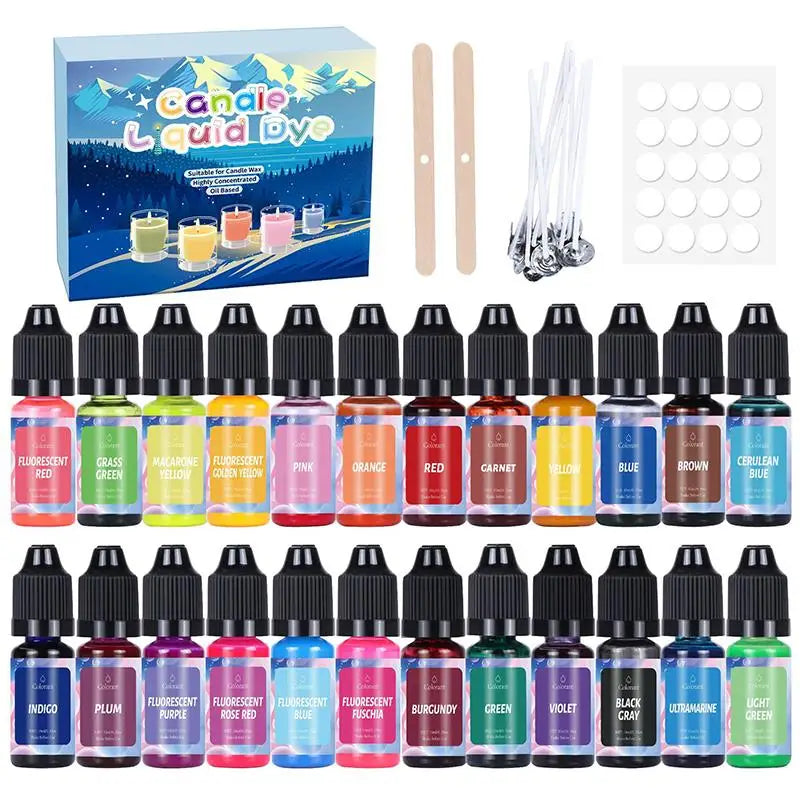 20/24-Color Candle & Soap Dye Set — Liquid Pigments for DIY Candle Making & Soy Wax Colorant