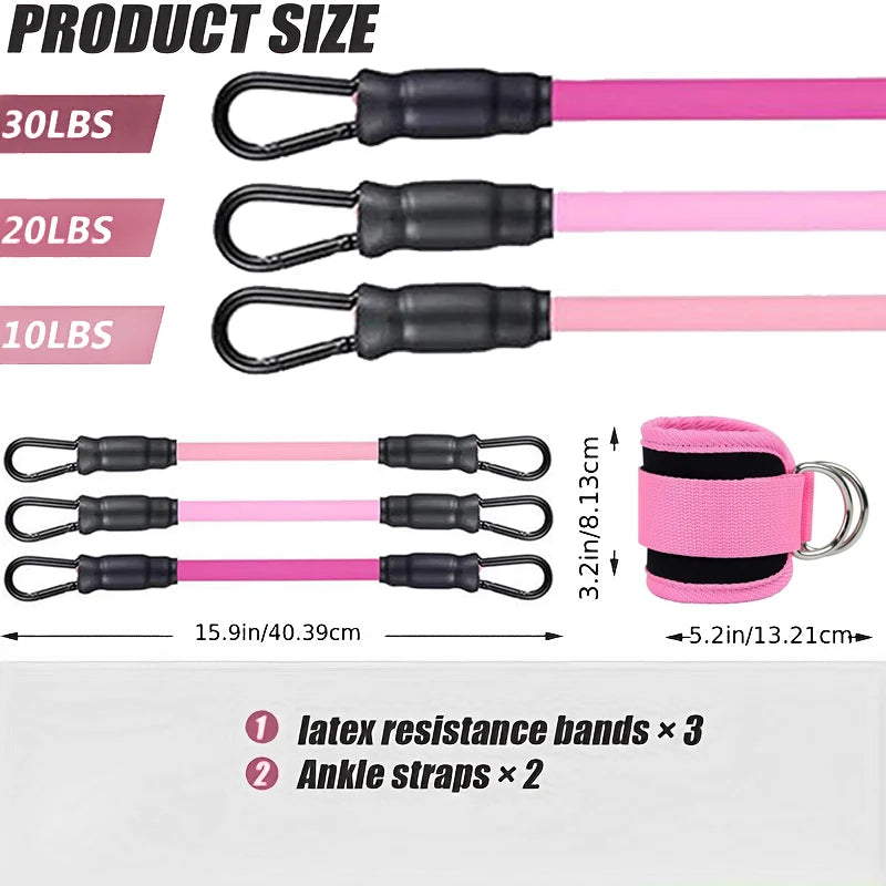 Ankle Strap Resistance Band Set - Adjustable Elastic Ankle Weights for Glutes & Legs, Home & Gym (Men & Women)