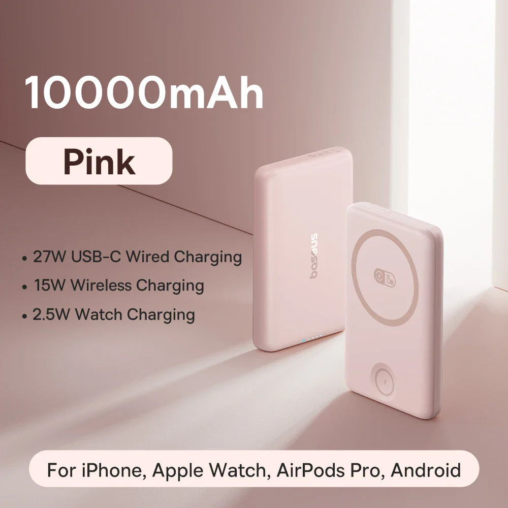 Magnetic 10,000mAh Power Bank — 27W Fast Charge & 15W Wireless Charger for iPhone, Apple Watch, AirPods, Samsung, Xiaomi