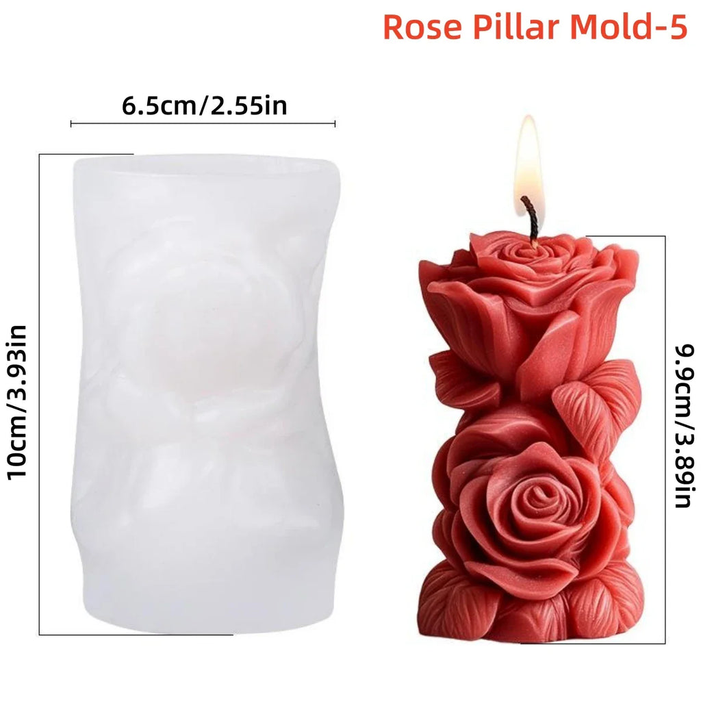 3D Rose Pillar Silicone Candle Mold – Geometric Flower Column for DIY Candles, Soap & Plaster Crafts