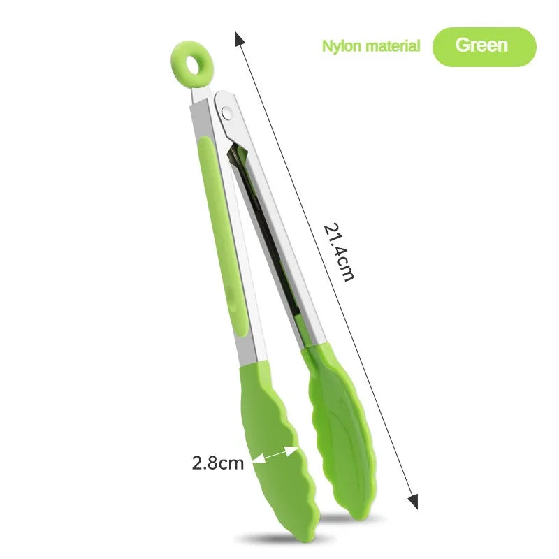 Heat-Resistant Nylon & 430 Stainless Steel Food Clip 7-Inch (18 cm) 1-Pack BBQ Bread Tongs