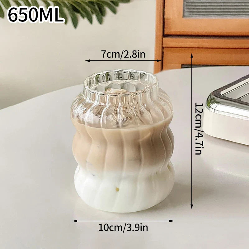 Wave Ripple Glass Tumbler - Transparent Iced Coffee & Milk Tea Cup, 280 ml (9.5 fl oz) & 530 ml (18 fl oz)