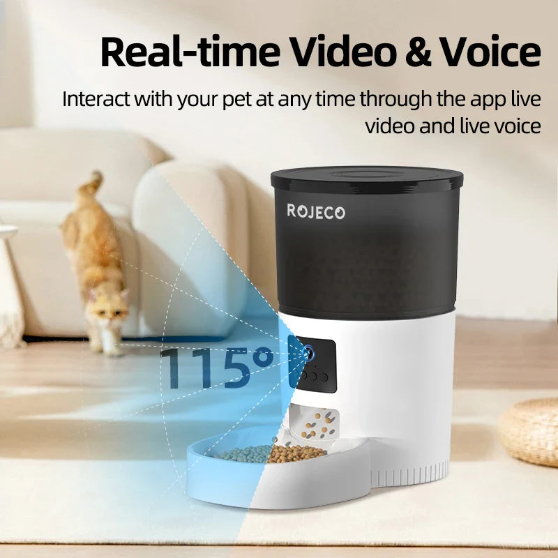 Automatic Pet Feeder with Camera & Voice Recorder — Smart Remote-Controlled Food Dispenser for Cats & Small Dogs