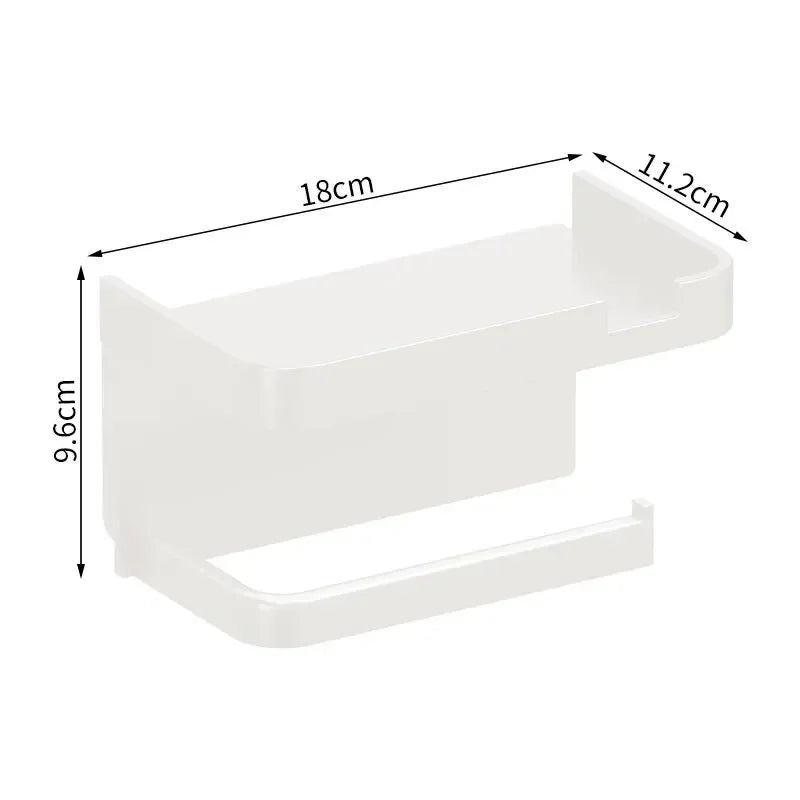 Wall-Mounted Toilet Paper Holder with Shelf — ABS Plastic Storage Rack for Bathroom & Kitchen, Phone and Towel Organizer