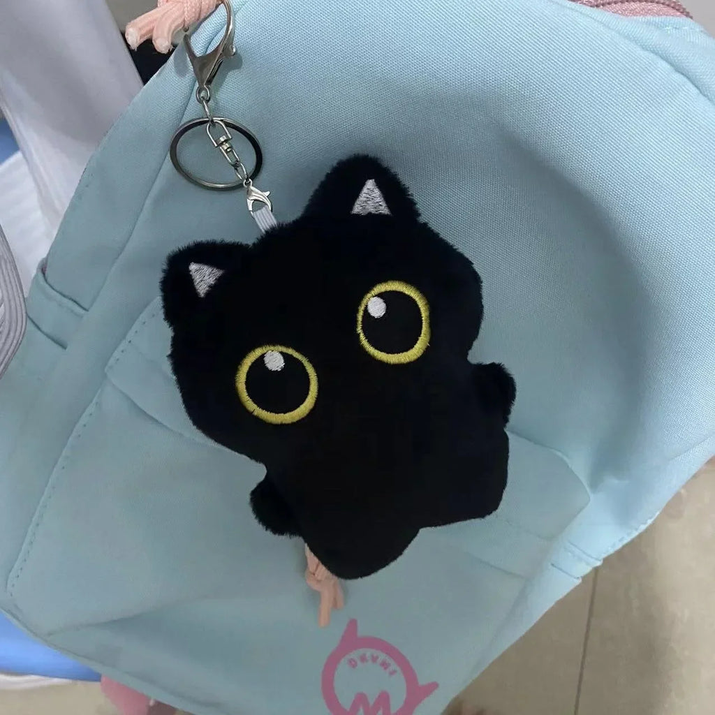 Black Cat Plush Toy 4 in (10 cm) Mini Soft Stuffed Animal Pendant Keychain Cushion Gift for Kids Girls
