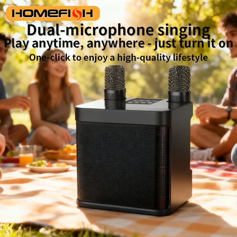 Portable Bluetooth Karaoke Speaker with Dual Microphones — 10W Rechargeable 2000mAh Party Speaker for Home & Outdoor