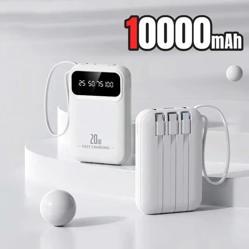 500000mAh Portable Power Bank 20W Fast Charge, Built-In 4 Cables, LED Light & Digital Display