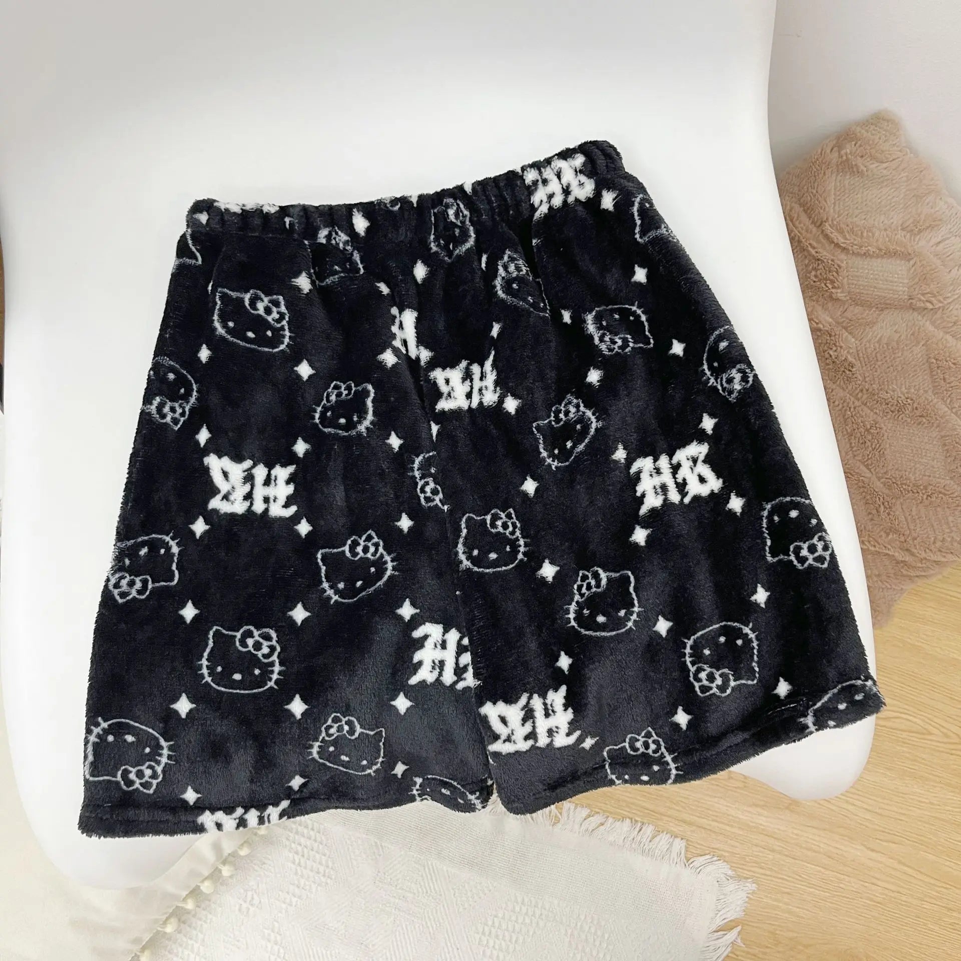 Hello Kitty Flannel Pajama Pants – Kawaii Cartoon Velvet Lounge Pants for Girls & Women, Fall Winter Home