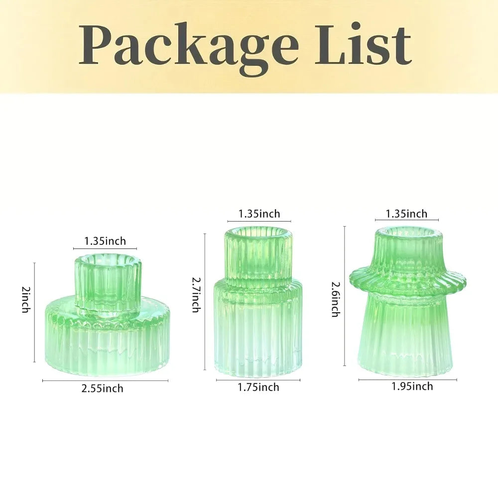3-Pack Ribbed Double-Ended Glass Candle Holders — Vintage Taper & Tealight Centerpiece Set for Weddings, Dinner Parties, Home Decor