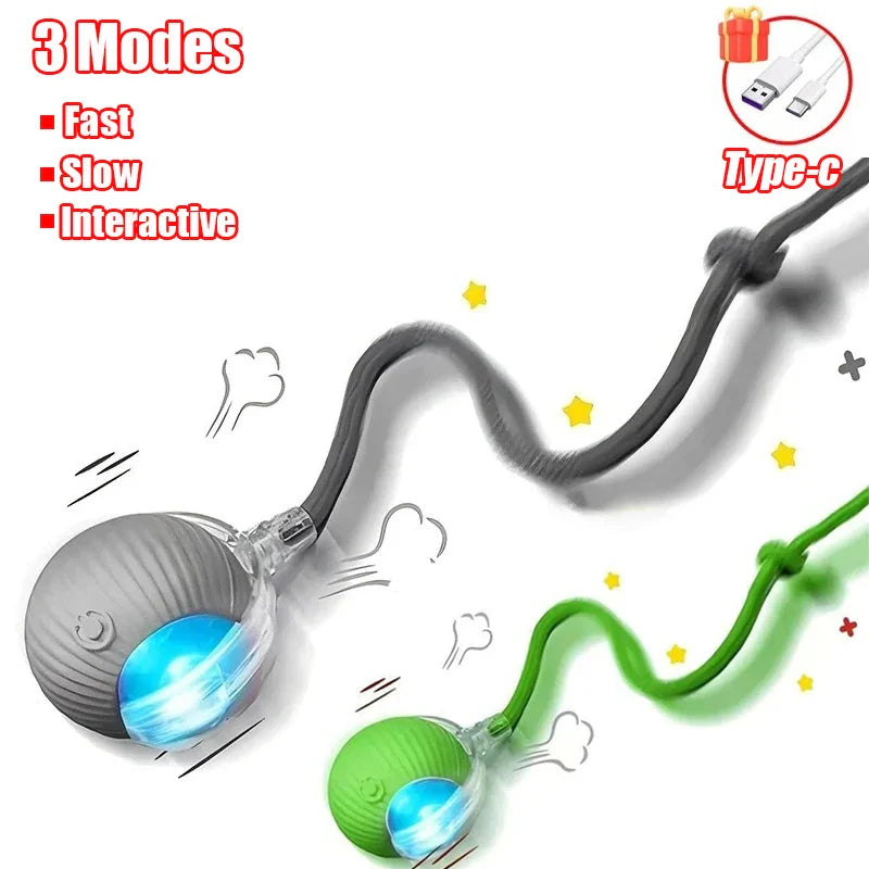 Interactive Automatic Rolling Ball Toy for Cats and Dogs, Rechargeable Smart Pet Toy with Faux Tail