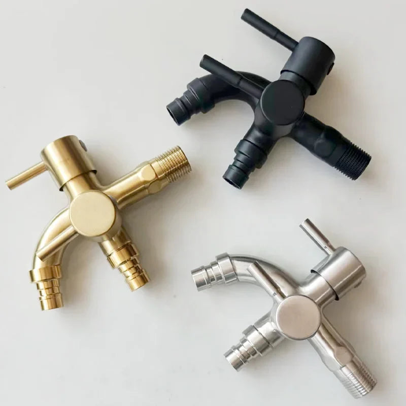 304 Stainless Steel Wall-Mount Double Outlet Angle Valve – 2 cm (0.79 in) Two-Way Washing Machine & Bidet Tap for Bathroom Kitchen Toilet
